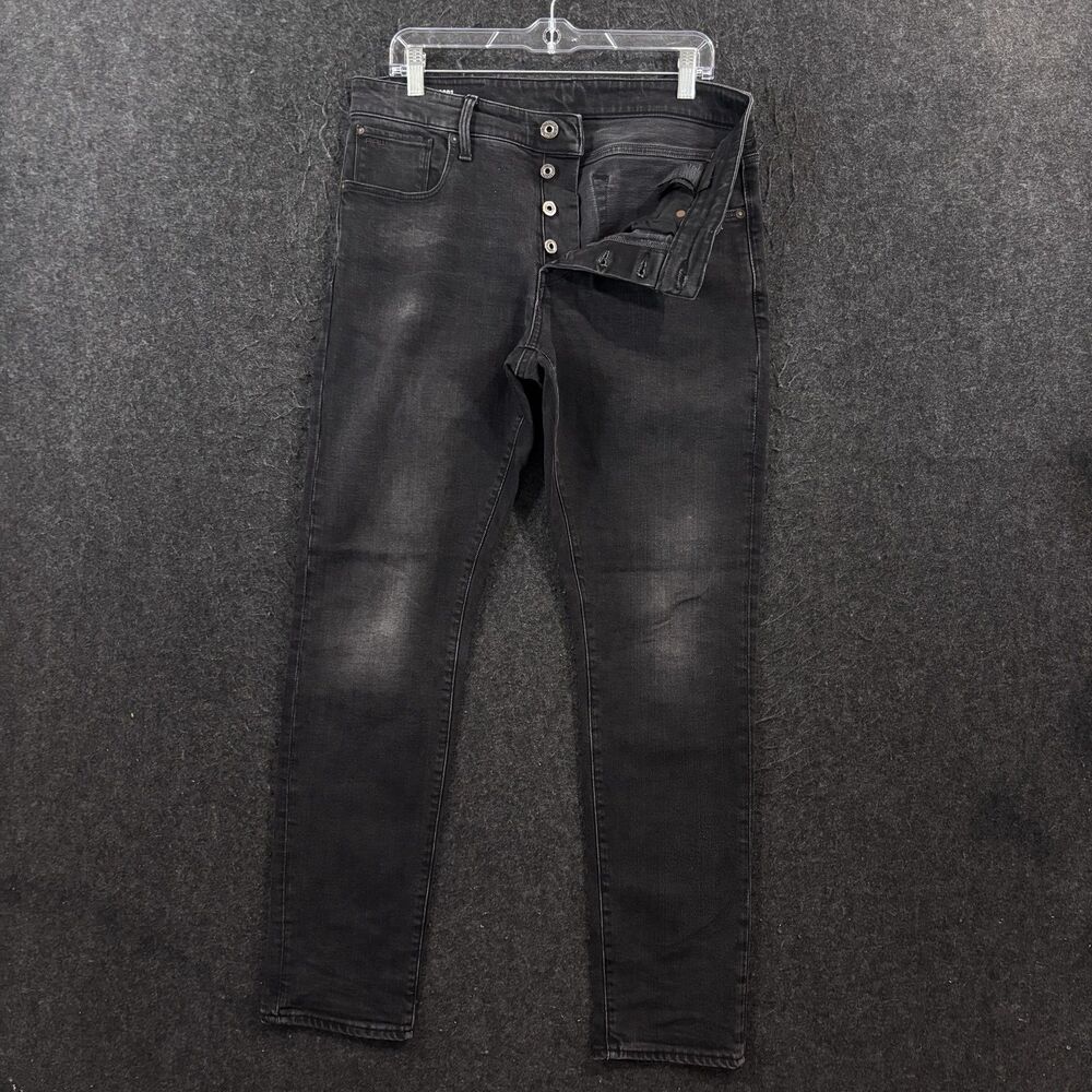 G-Star Raw 3301 Straight Tapered Jeans Men's 34x31 Black Slim Stretch Denim